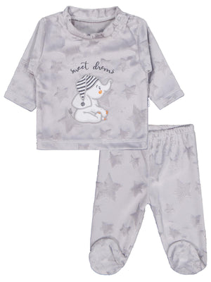 Minidamla Filli Nakış Patikli 2Li 1-6 Ay Pijama Takımı - Gri