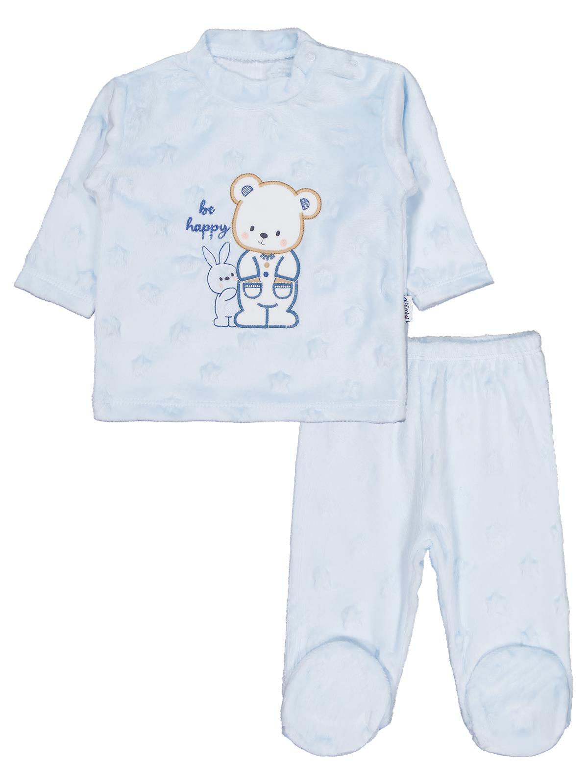 Albimini Tavşanlı Ayı Patikli 2Li Pijama Takım 1-6 Ay Pijama Takımı - Mavi