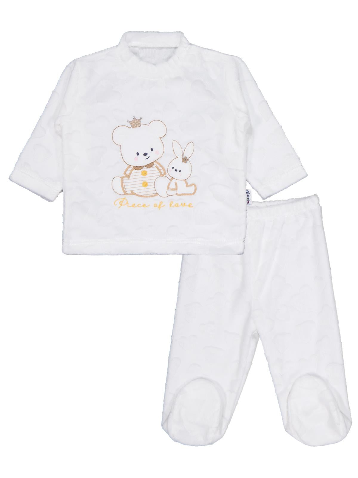 Albimini Kız Ayı Tavşan Nakış Patikli 2Li Pijama Takım 1-6 Ay - Ekru