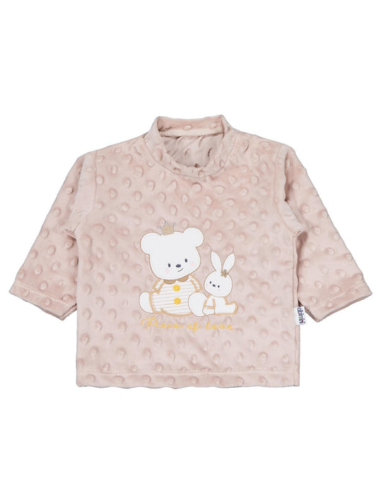 Albimini Kız Ayı Tavşan Nakış Patikli 2Li Pijama Takım 1-6 Ay - Kahve