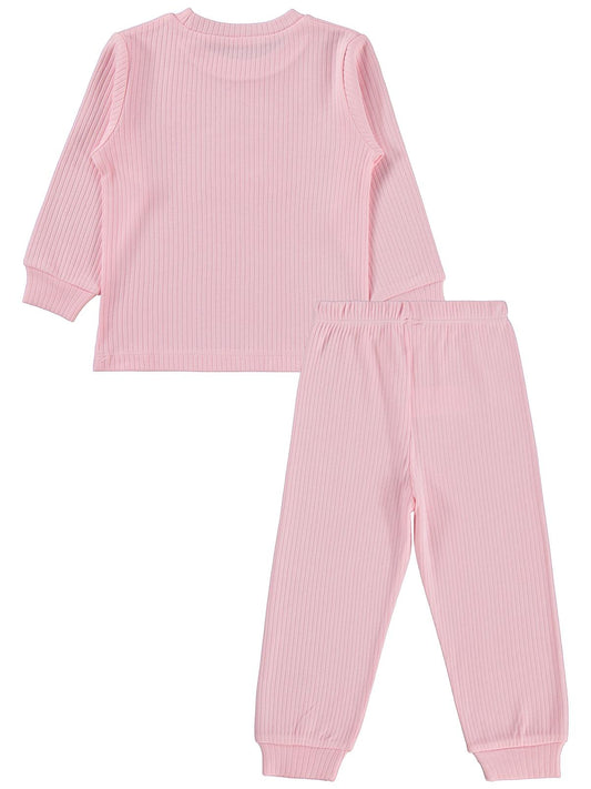 Minidamla Gülen Yüz Baskılı Pijama Takımı | İnterlok Uzun Kol | Okul Kreş ve Günlük Kullanım - Pembe