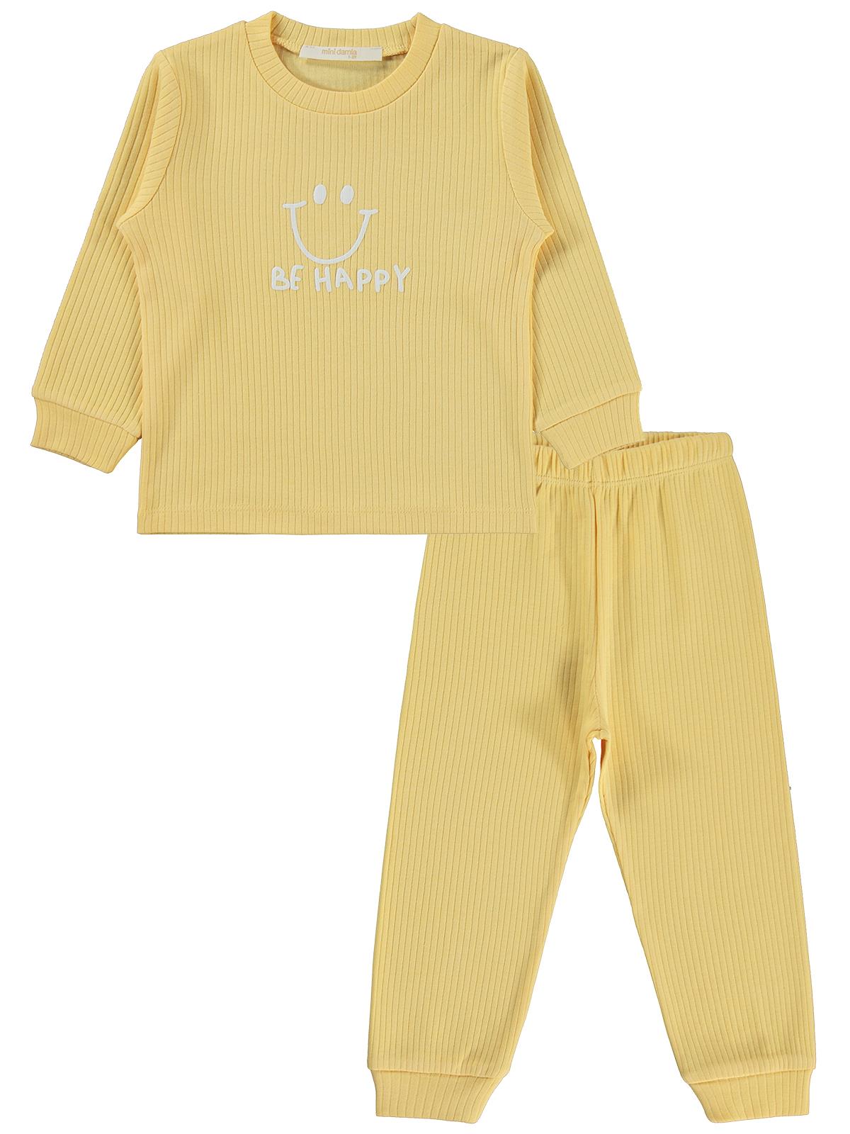Minidamla Gülen Yüz Baskılı 1-7 Yaş Pijama Takımı - Sarı