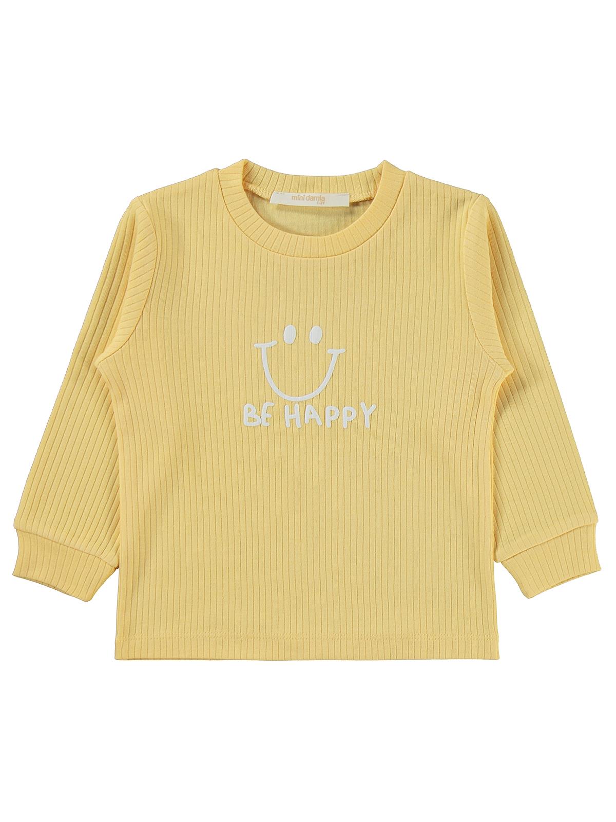 Minidamla Gülen Yüz Baskılı 1-7 Yaş Pijama Takımı - Sarı