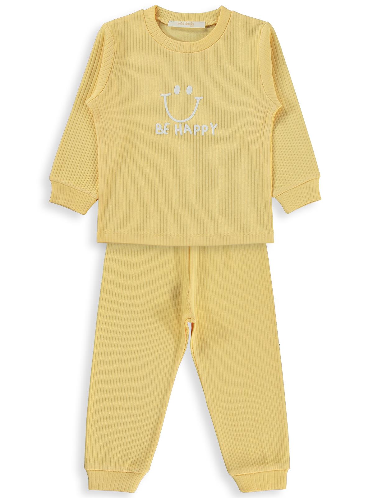 Minidamla Gülen Yüz Baskılı 1-7 Yaş Pijama Takımı - Sarı