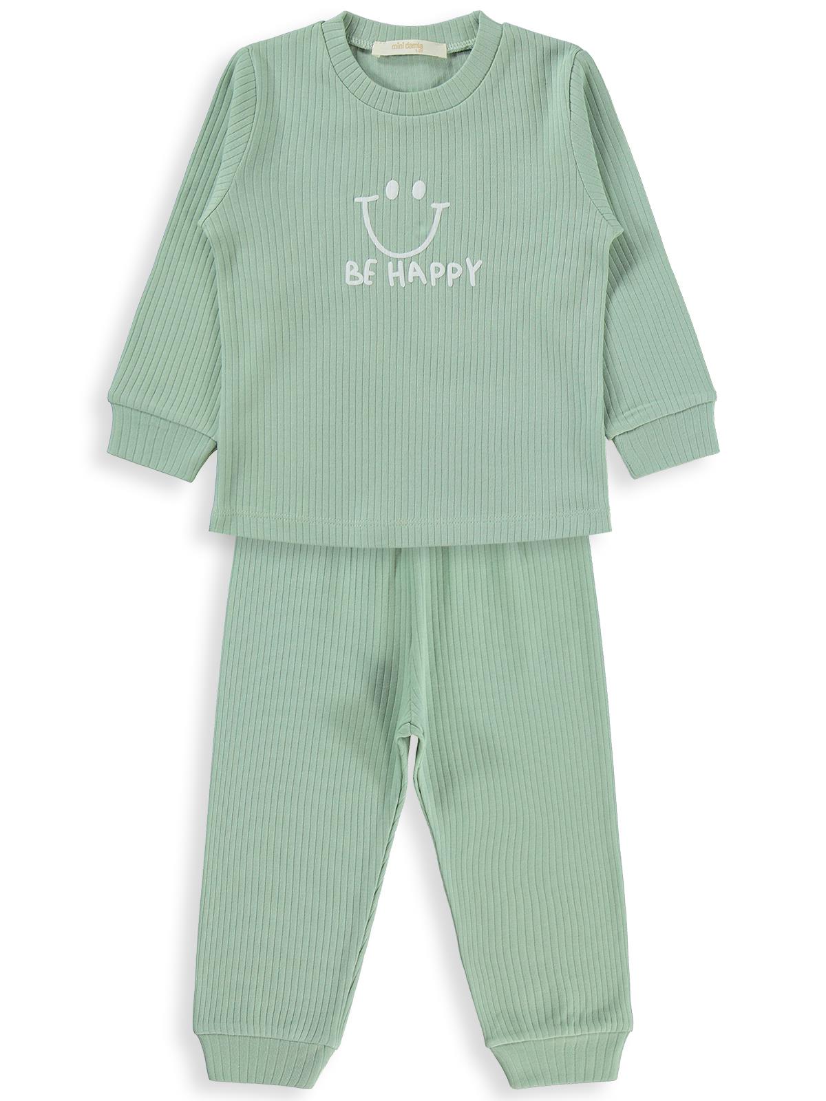 Minidamla Gülen Yüz Baskılı 1-6 Yaş Pijama Takımı - Yeşil