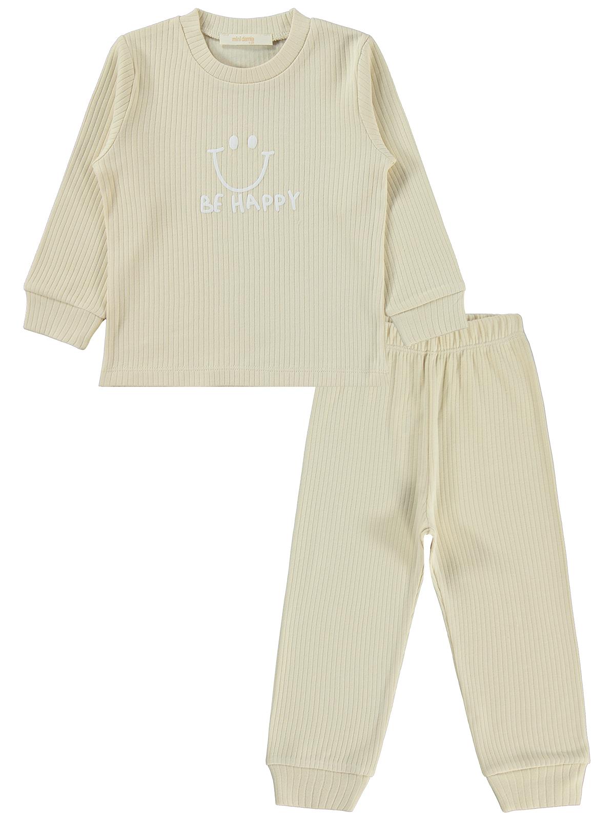 Minidamla Gülen Yüz Baskılı 1-6 Yaş Pijama Takımı - Bej