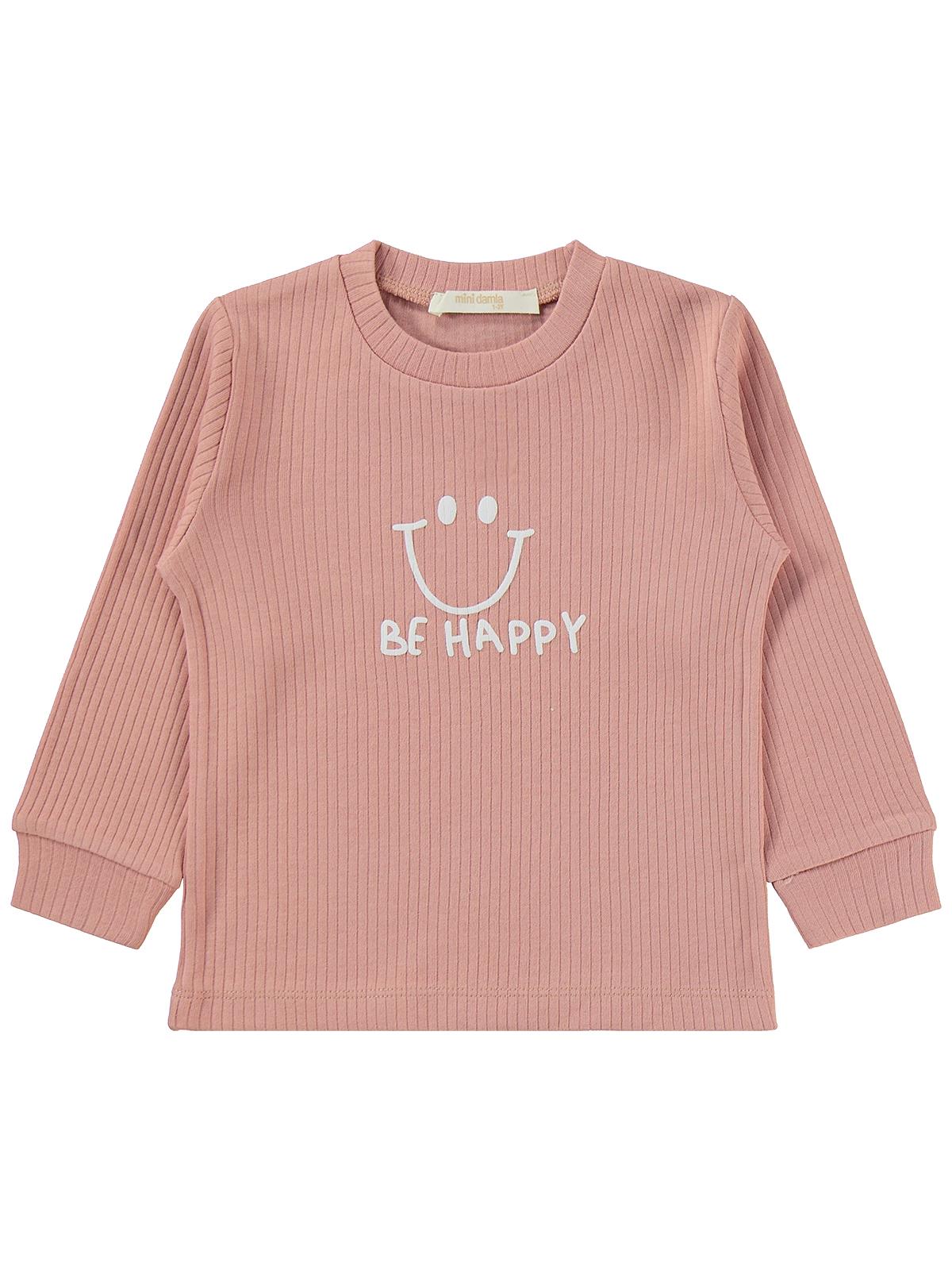 Minidamla Gülen Yüz Baskılı 1-7 Yaş Pijama Takımı - Pembe