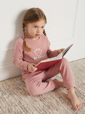 Minidamla Gülen Yüz Baskılı 1-7 Yaş Pijama Takımı - Pembe
