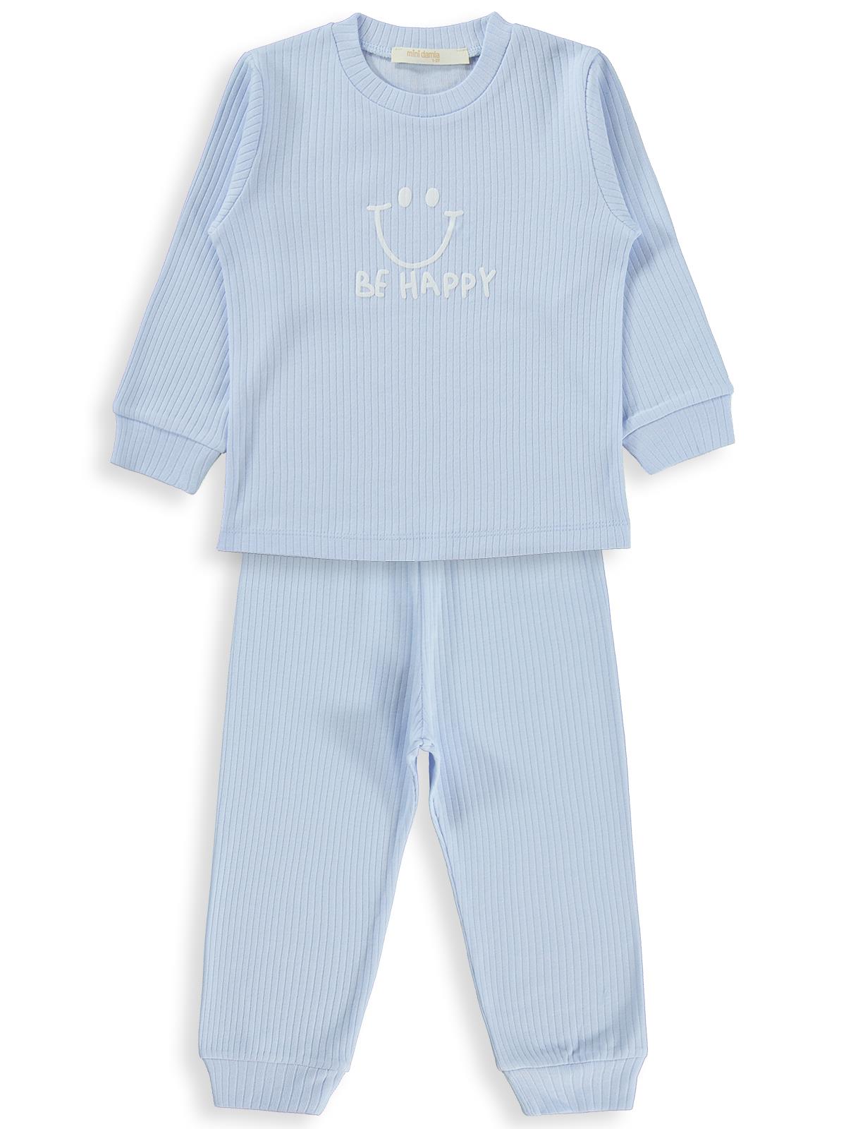Minidamla Gülen Yüz Baskılı 1-6 Yaş Pijama Takımı - Mavi