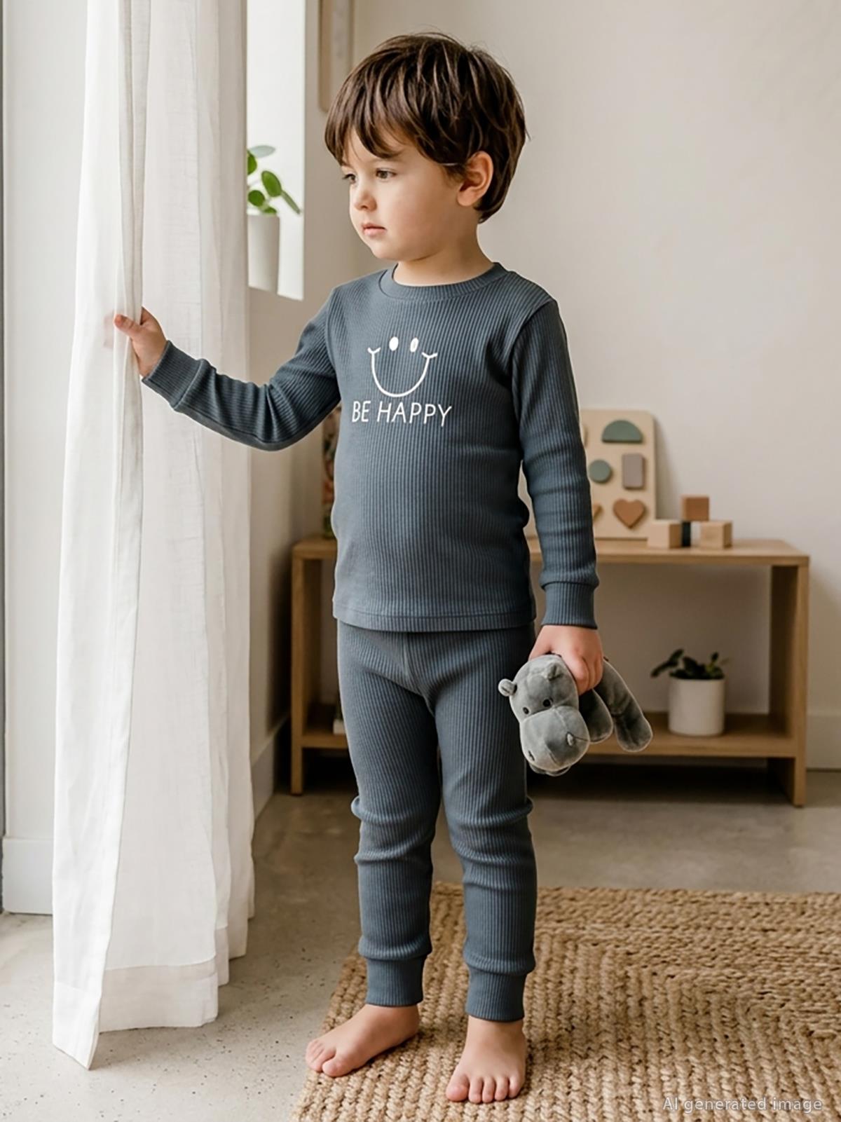 Minidamla Gülen Yüz Baskılı 1-6 Yaş Pijama Takımı - Gri