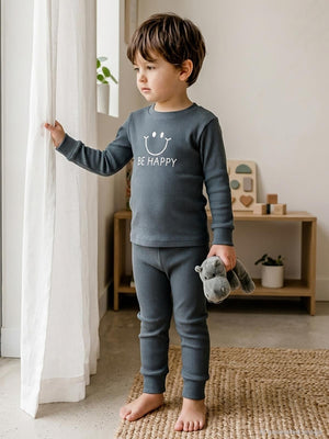 Minidamla Gülen Yüz Baskılı 1-6 Yaş Pijama Takımı - Gri
