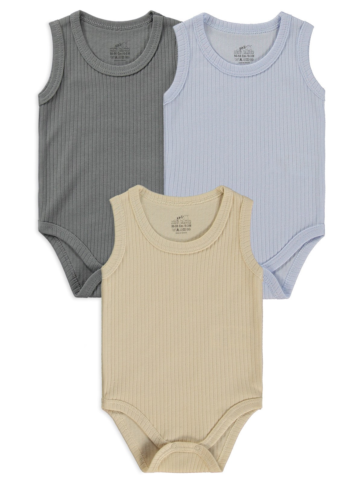 Minidamla Askılı Basic 3'lü set 1-18 Ay Çıtçıtlı Badi - Mavi