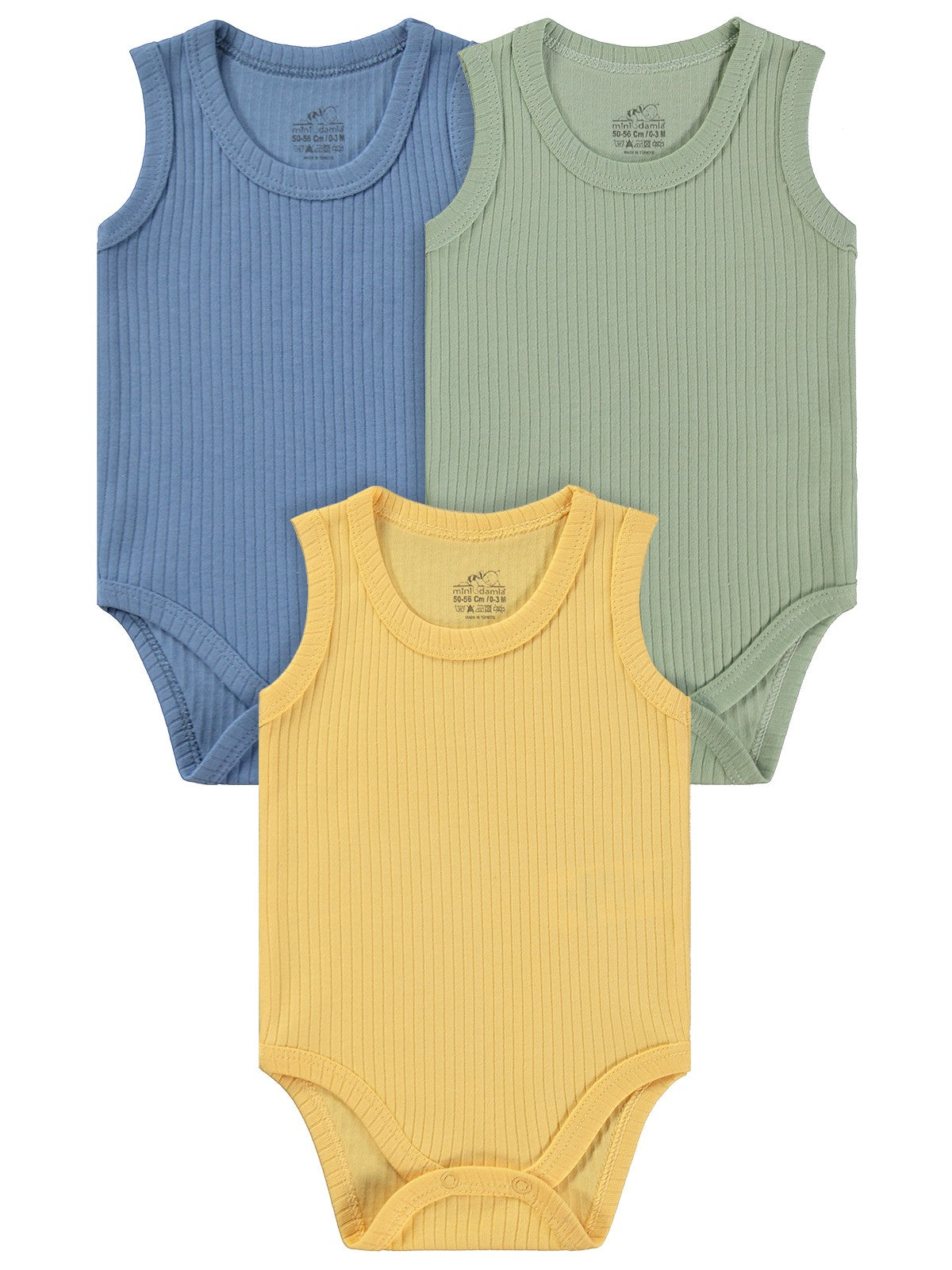 Minidamla Askılı Basic 3'lü set 1-18 Ay Çıtçıtlı Badi - Mavi