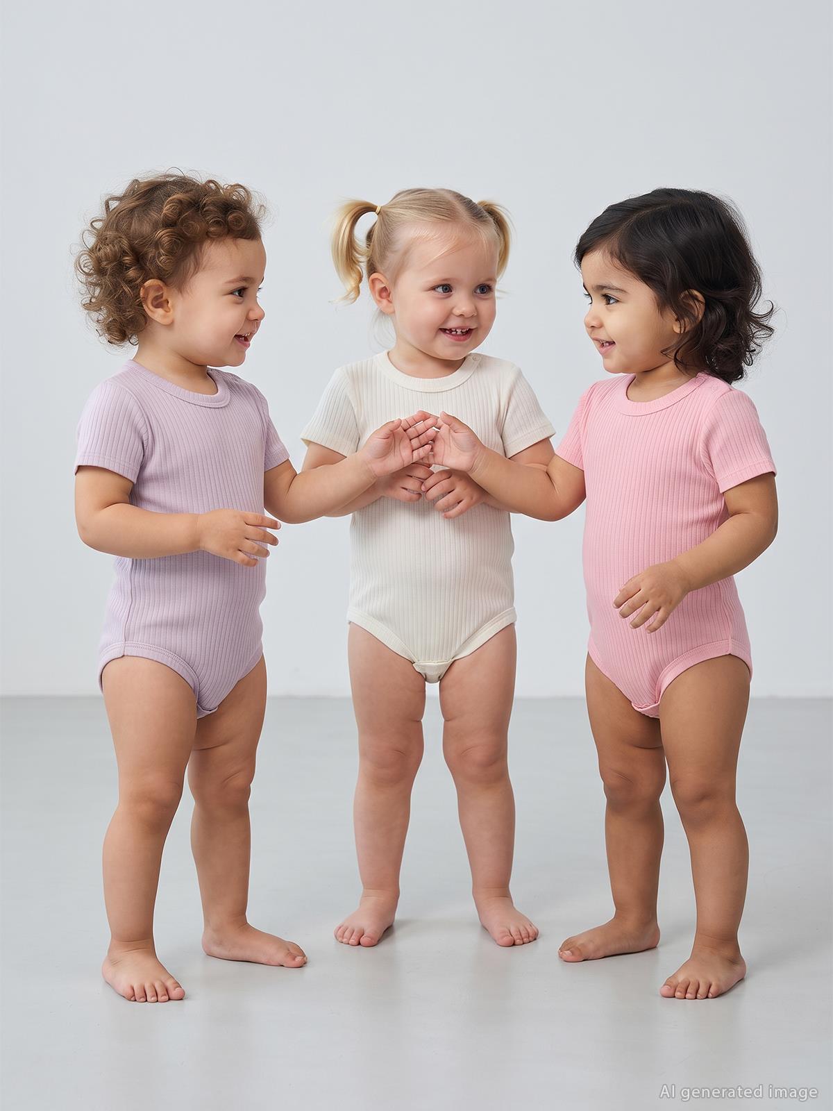 Minidamla Kısa Kol Basic 3'lü set 1-18  Ay Çıtçıtlı Badi - Mavi