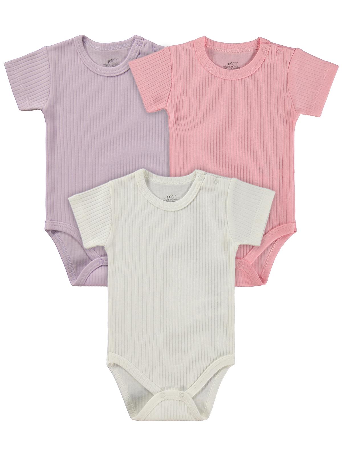Minidamla Kısa Kol Basic 3'lü set 1-18  Ay Çıtçıtlı Badi - Mavi