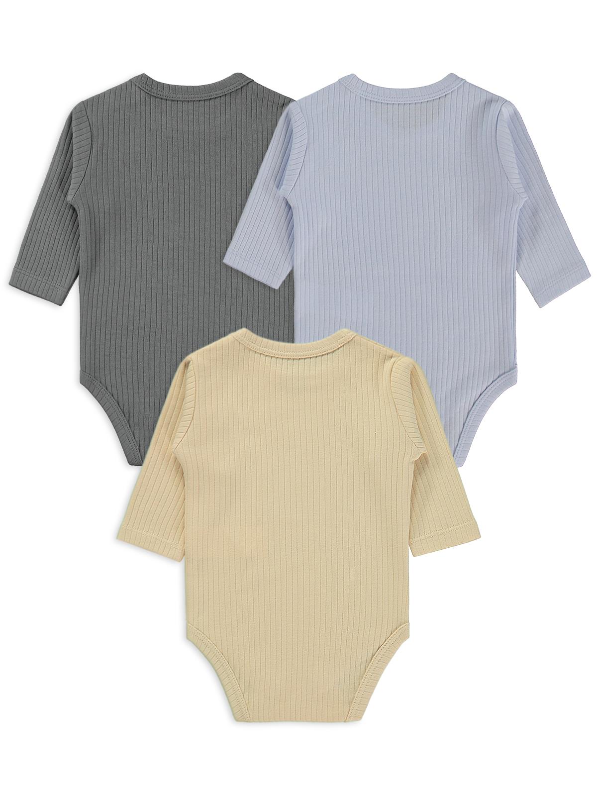 Minidamla Uzun Kol Basic 3'lü set 1-18 Ay Çıtçıtlı Badi - Mavi