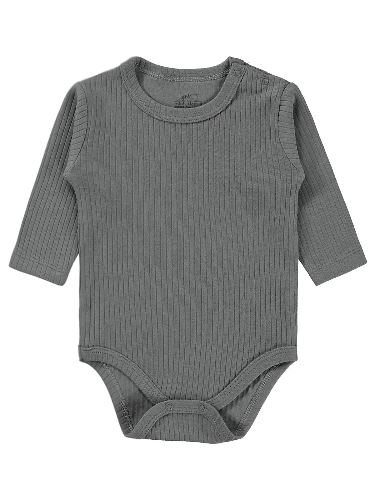 Minidamla Uzun Kol Basic 3'lü set 1-18 Ay Çıtçıtlı Badi - Mavi