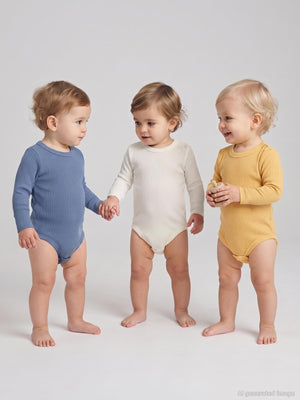 Minidamla Uzun Kol Basic 3'lü set 1-18 Ay Çıtçıtlı Badi - Mavi