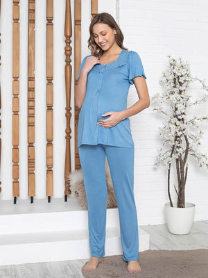 imissi oh.  Kare Yaka Aplikeli  Pijama Takımı - Mavi