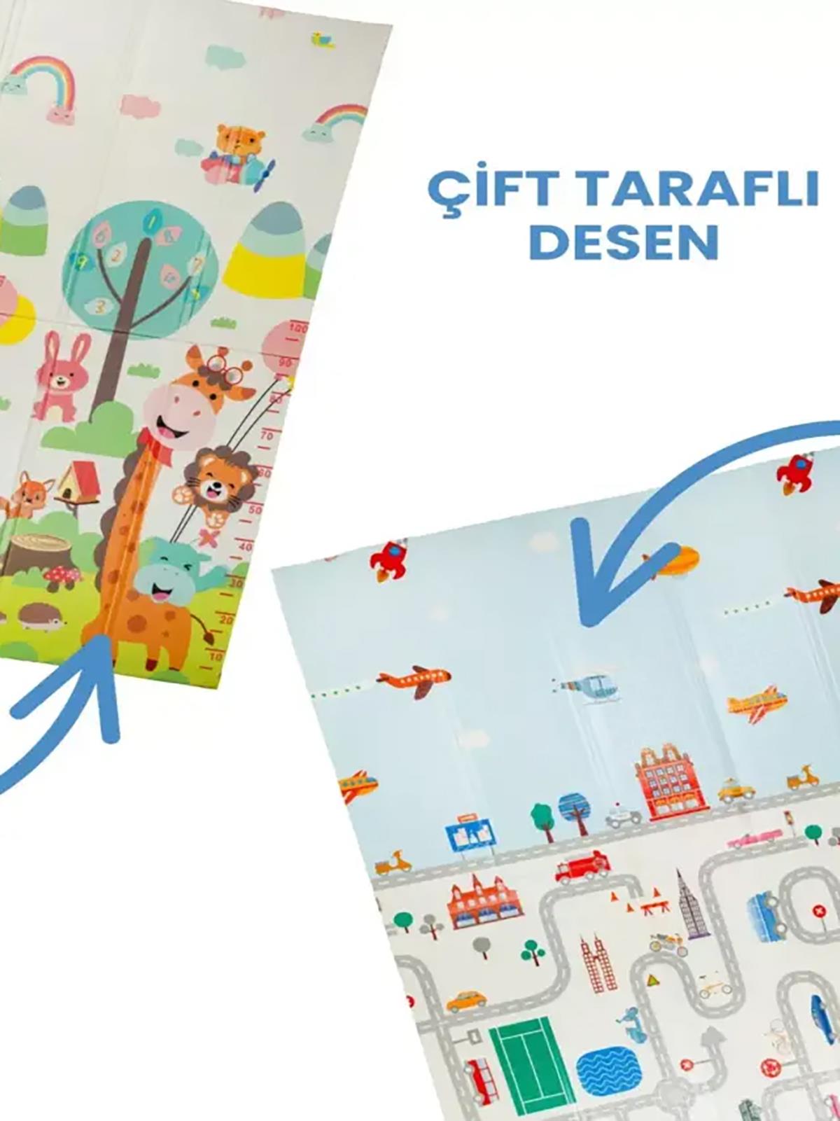 Holmen Katlanabilir Çift Taraflı Oyun Matı Arabalar ve Hayvanlar 150*200 cm - Standart