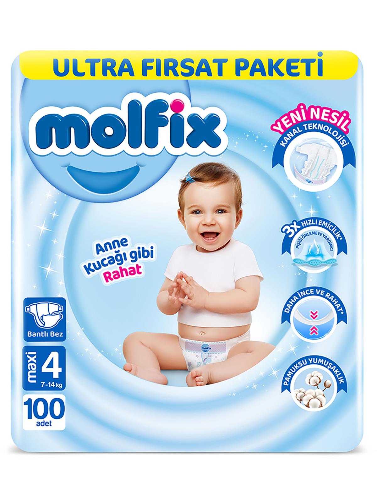 Molfix Bebek Bezi 4 Beden Maxi Ultra Fırsat Paketi 100 Adet